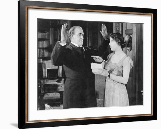 Woman with a Letter in Her Hand Pointing at a Man-null-Framed Photo