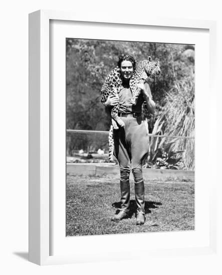 Woman with a Live Leopard around Her Neck-null-Framed Photo