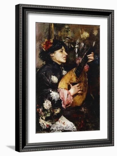 Woman with a Mandolin-Antonio Mancini-Framed Giclee Print