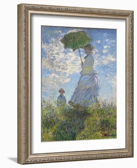 Woman with a Parasol - Madame Monet and Her Son, 1875-Claude Monet-Framed Premium Giclee Print