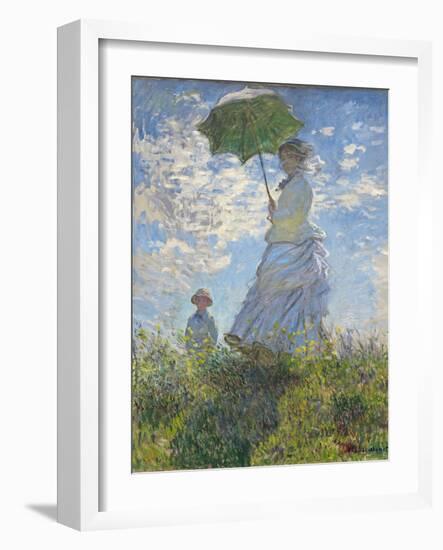 Woman with a Parasol - Madame Monet and Her Son, 1875-Claude Monet-Framed Premium Giclee Print