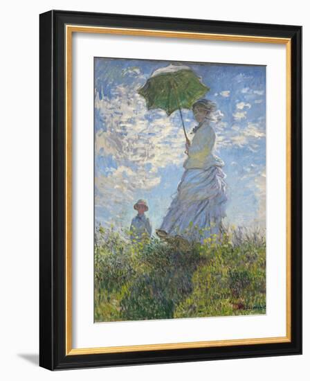 Woman with a Parasol - Madame Monet and Her Son, 1875-Claude Monet-Framed Premium Giclee Print