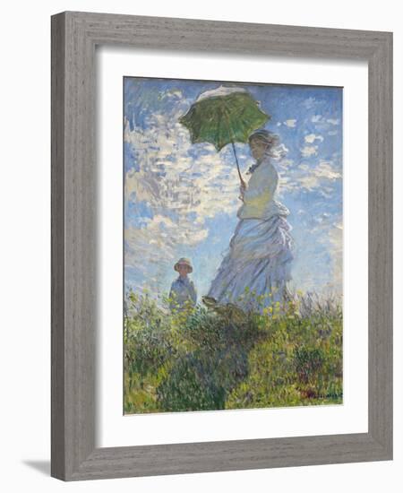 Woman with a Parasol - Madame Monet and Her Son, 1875-Claude Monet-Framed Giclee Print