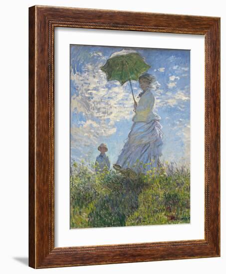 Woman with a Parasol - Madame Monet and Her Son, 1875-Claude Monet-Framed Giclee Print