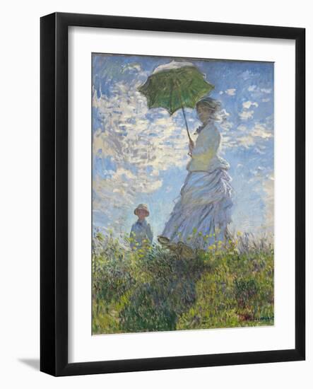 Woman with a Parasol - Madame Monet and Her Son, 1875-Claude Monet-Framed Giclee Print