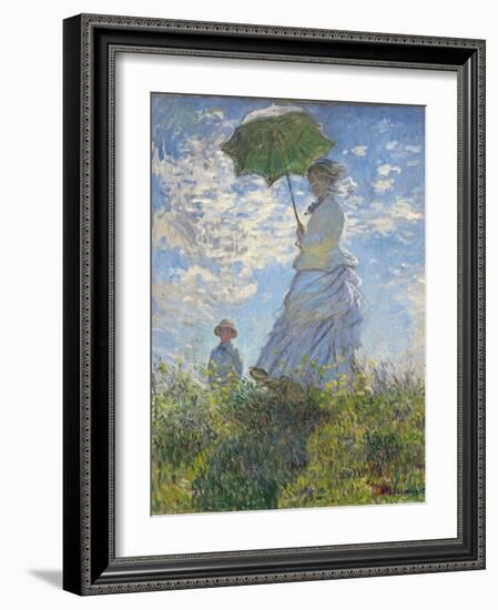 Woman with a Parasol - Madame Monet and Her Son, 1875-Claude Monet-Framed Giclee Print