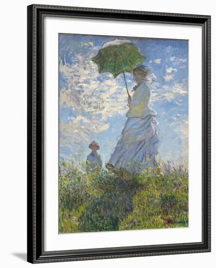 Woman with a Parasol - Madame Monet and Her Son, 1875-Claude Monet-Framed Giclee Print