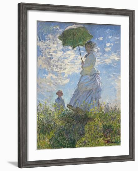 Woman with a Parasol - Madame Monet and Her Son, 1875-Claude Monet-Framed Giclee Print