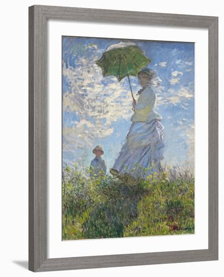Woman with a Parasol - Madame Monet and Her Son, 1875-Claude Monet-Framed Giclee Print