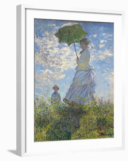 Woman with a Parasol - Madame Monet and Her Son, 1875-Claude Monet-Framed Giclee Print