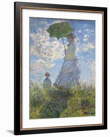 Woman with a Parasol - Madame Monet and Her Son, 1875-Claude Monet-Framed Giclee Print