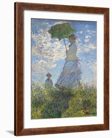 Woman with a Parasol - Madame Monet and Her Son, 1875-Claude Monet-Framed Giclee Print