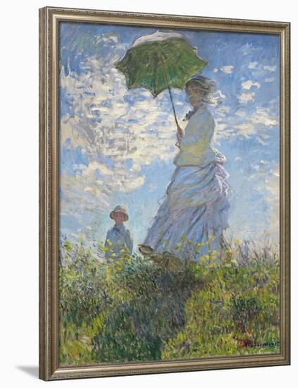 Woman with a Parasol - Madame Monet and Her Son, 1875-Claude Monet-Framed Giclee Print