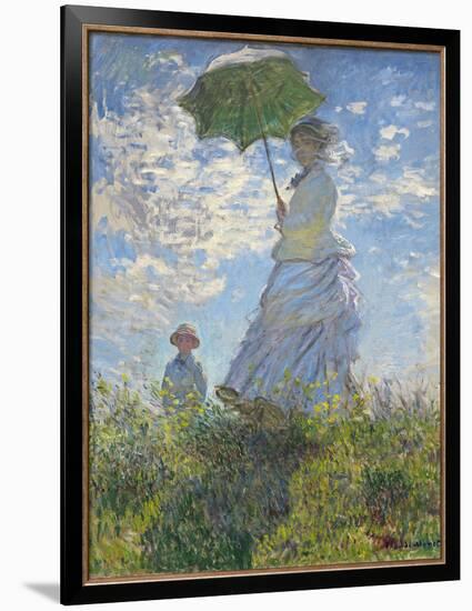 Woman with a Parasol - Madame Monet and Her Son, 1875-Claude Monet-Framed Giclee Print