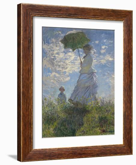 Woman with a Parasol-Madame Monet and Her Son, 1875-Claude Monet-Framed Art Print