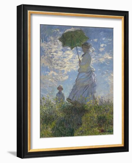 Woman with a Parasol-Madame Monet and Her Son, 1875-Claude Monet-Framed Art Print