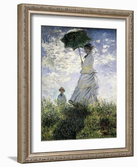 Woman with a Parasol - Madame Monet and Her Son-Claude Monet-Framed Art Print