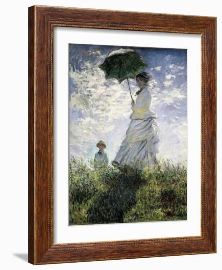 Woman with a Parasol - Madame Monet and Her Son-Claude Monet-Framed Art Print