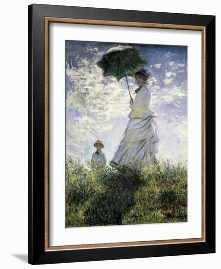 Woman with a Parasol - Madame Monet and Her Son-Claude Monet-Framed Art Print