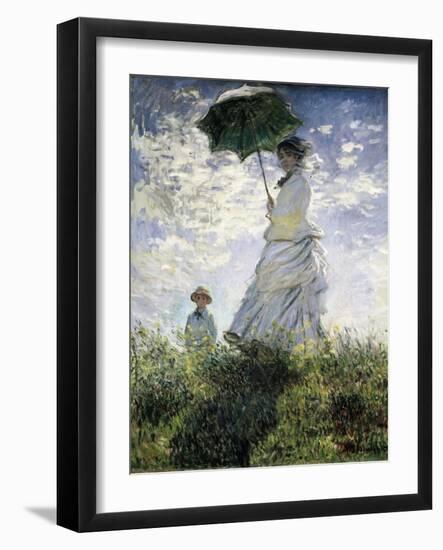 Woman with a Parasol - Madame Monet and Her Son-Claude Monet-Framed Art Print