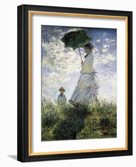 Woman with a Parasol - Madame Monet and Her Son-Claude Monet-Framed Art Print