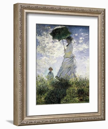 Woman with a Parasol - Madame Monet and Her Son-Claude Monet-Framed Art Print