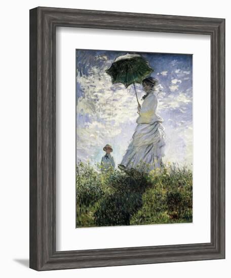 Woman with a Parasol - Madame Monet and Her Son-Claude Monet-Framed Art Print