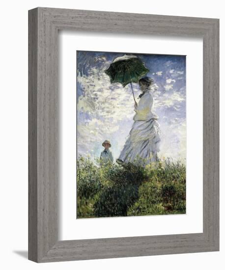 Woman with a Parasol - Madame Monet and Her Son-Claude Monet-Framed Art Print