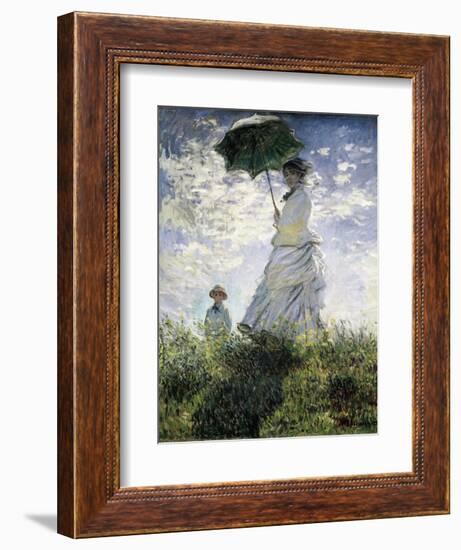 Woman with a Parasol - Madame Monet and Her Son-Claude Monet-Framed Art Print