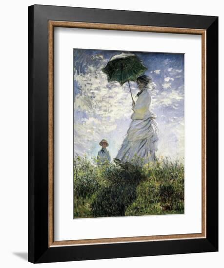 Woman with a Parasol - Madame Monet and Her Son-Claude Monet-Framed Art Print