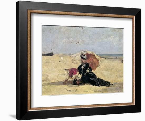 Woman with a Parasol on the Beach, 1880-Eug?ne Boudin-Framed Giclee Print