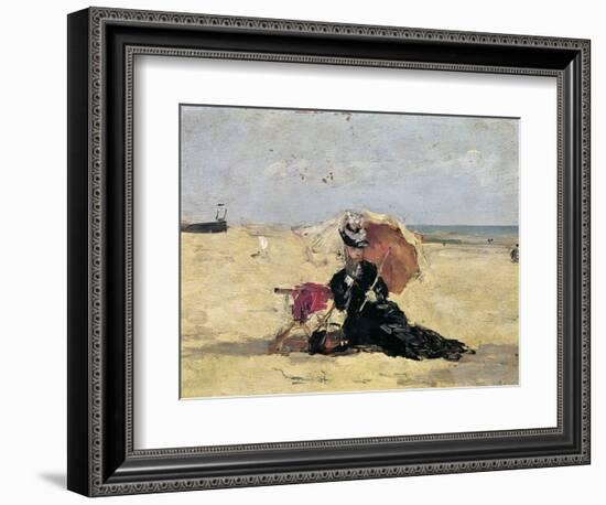 Woman with a Parasol on the Beach, 1880-Eug?ne Boudin-Framed Giclee Print