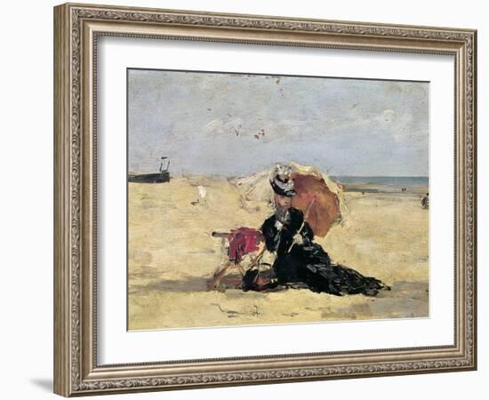 Woman with a Parasol on the Beach, 1880-Eug?ne Boudin-Framed Giclee Print