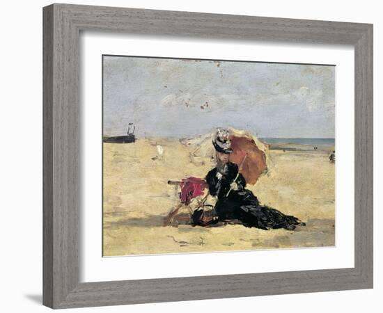 Woman with a Parasol on the Beach, 1880-Eug?ne Boudin-Framed Giclee Print