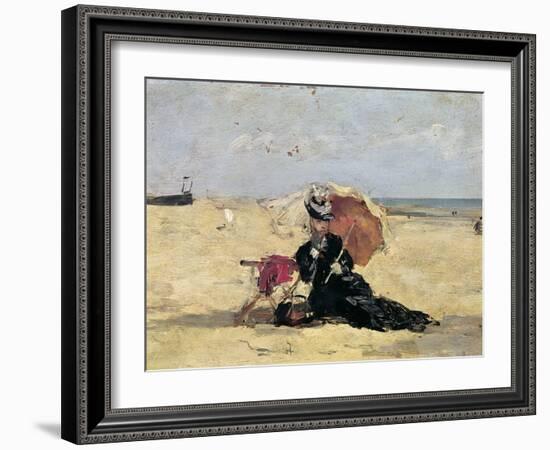 Woman with a Parasol on the Beach, 1880-Eug?ne Boudin-Framed Giclee Print