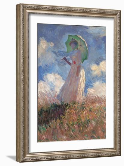 Woman with a Parasol Turned to the Left-Claude Monet-Framed Art Print