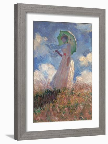 Woman with a Parasol Turned to the Left-Claude Monet-Framed Art Print