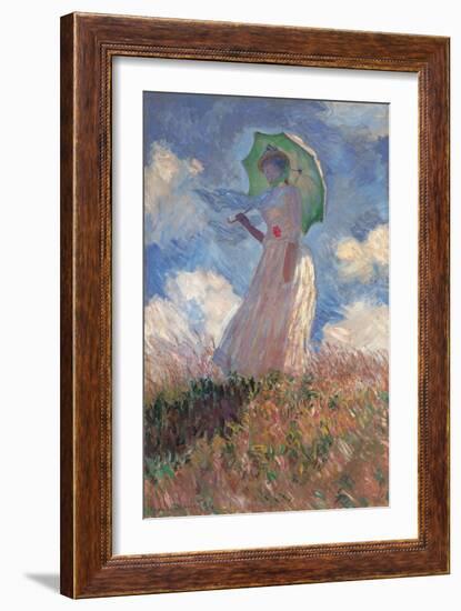 Woman with a Parasol Turned to the Left-Claude Monet-Framed Art Print