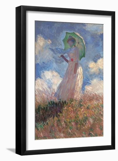 Woman with a Parasol Turned to the Left-Claude Monet-Framed Art Print