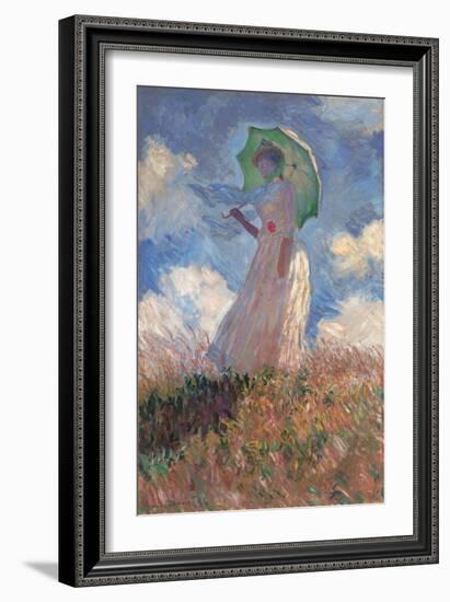 Woman with a Parasol Turned to the Left-Claude Monet-Framed Art Print