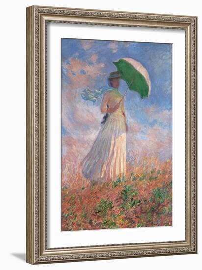 Woman with a Parasol Turned to the Right-Claude Monet-Framed Art Print