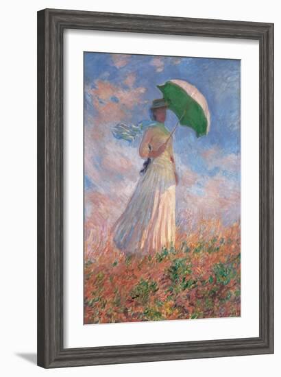 Woman with a Parasol Turned to the Right-Claude Monet-Framed Art Print