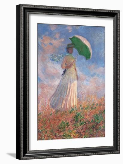 Woman with a Parasol Turned to the Right-Claude Monet-Framed Art Print