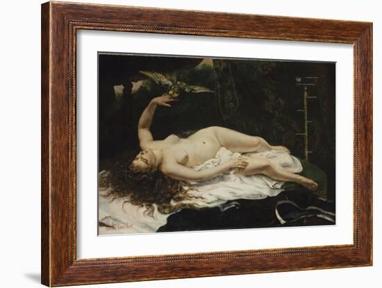 Woman with a Parrot, 1866-Gustave Courbet-Framed Giclee Print