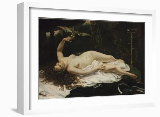 Woman with a Parrot, 1866-Gustave Courbet-Framed Giclee Print