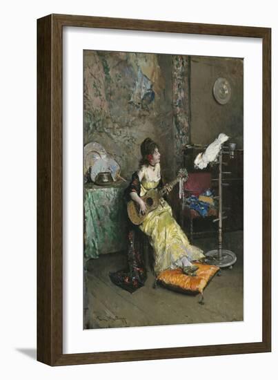 Woman with a Parrot, C.1872 (Oil on Canvas)-Raimundo De Madrazo Y Garreta-Framed Giclee Print