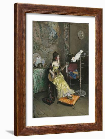 Woman with a Parrot, C.1872 (Oil on Canvas)-Raimundo De Madrazo Y Garreta-Framed Giclee Print