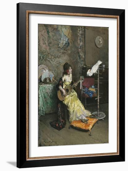 Woman with a Parrot, C.1872 (Oil on Canvas)-Raimundo De Madrazo Y Garreta-Framed Giclee Print