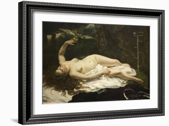 Woman with a Parrot-Gustave Courbet-Framed Art Print