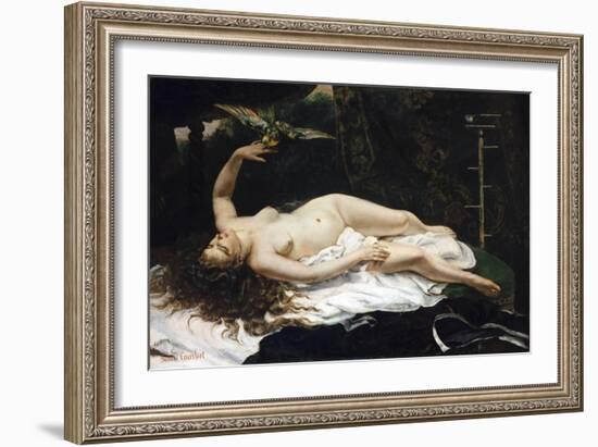 Woman with a Parrot-Gustave Courbet-Framed Giclee Print